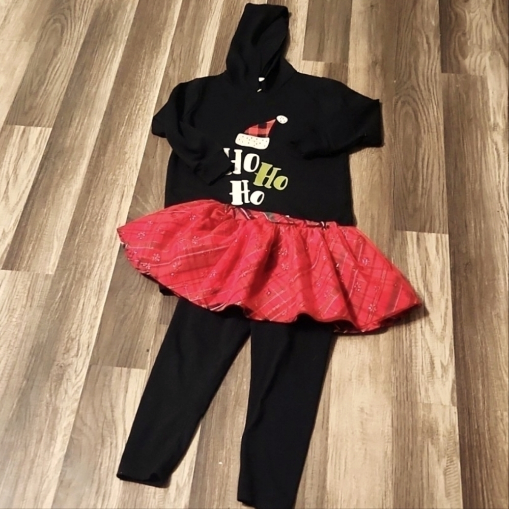Christmas Set Buffalo Plaid Boutique 2pc Outfit Size 4/5 Santa Red TuTu